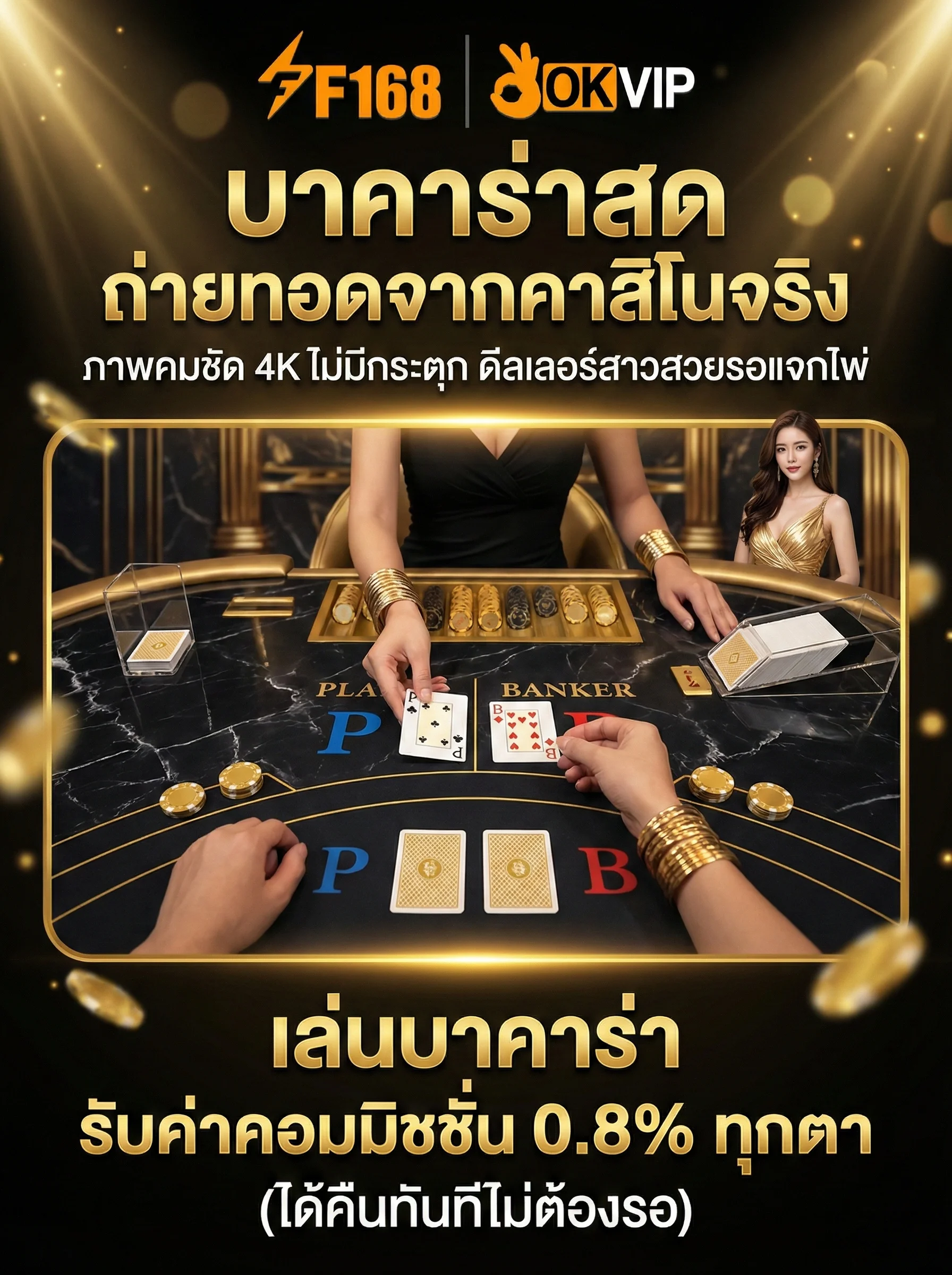 บาคาร่า OKVIP คาสิโนสด ถ่ายทอดจริง โปรโมชั่นคืนค่าคอมมิชชั่น 0.8%